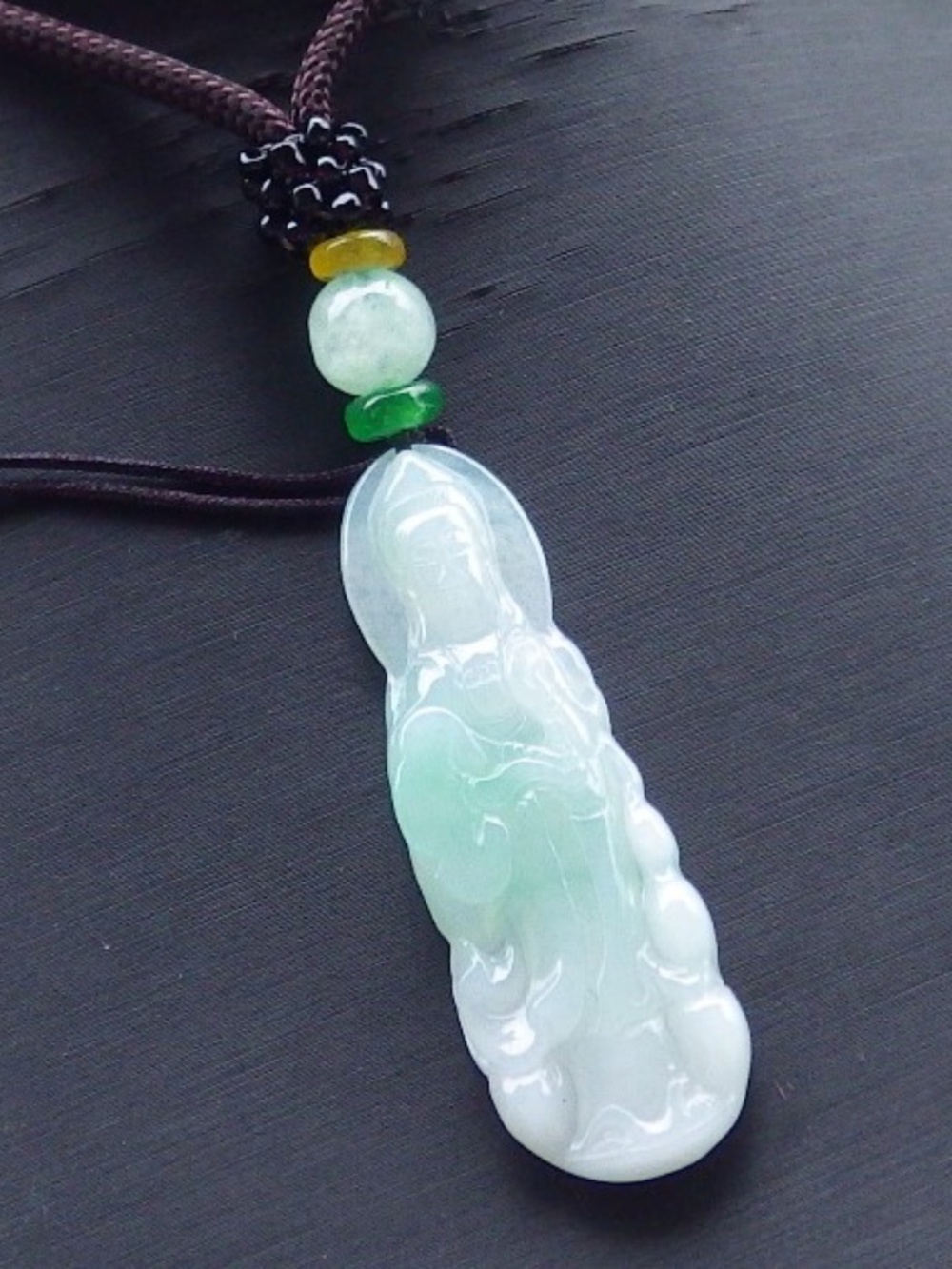 Certified Natural Icy Green Burma A Jade jadeite Guanyin Kwan Yin God Pendant